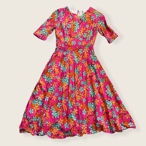 Custom Made Hot Pink Dress w Orange Retro Green XS